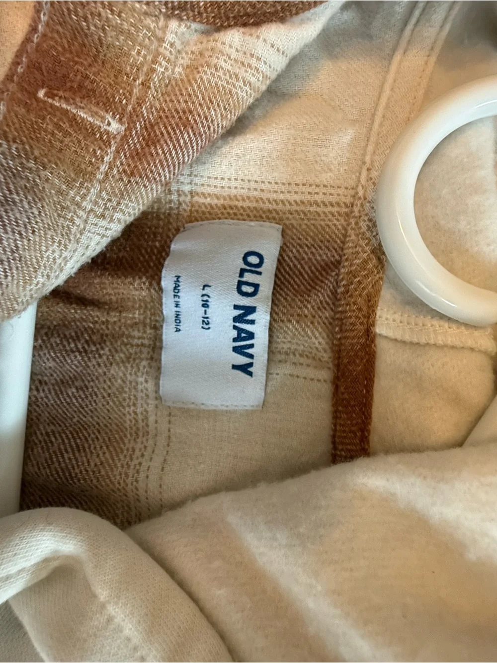 Old Navy Kids Hooded Plaid Button-Down Shirt - Cream & Brown